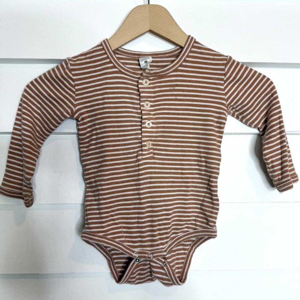 Kate Quinn Cotton Ribbed Henley Button Striped Long Slve Bodysuit 18-24 months
